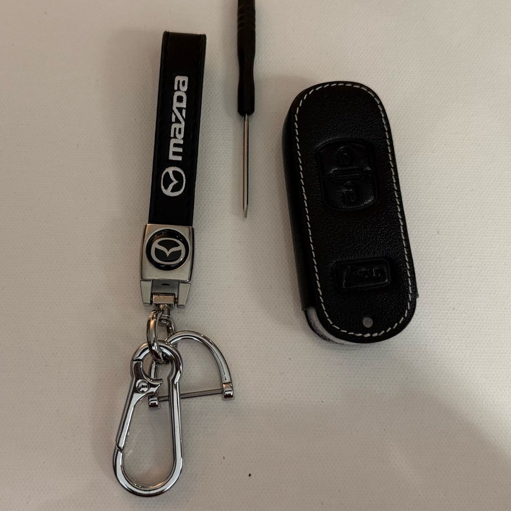 Mazda Key Fob Keychain and Fob Case Cover in Black Leather NWT
